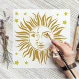 Globleland Large Plastic Reusable Drawing Painting Stencils Templates, for Painting on Scrapbook Fabric Tiles Floor Furniture Wood, Square, Sun Pattern, 300x300mm