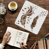 Globleland Large Plastic Reusable Drawing Painting Stencils Templates, for Painting on Scrapbook Fabric Tiles Floor Furniture Wood, Square, Feather Pattern, 300x300mm