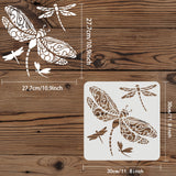 Globleland Large Plastic Reusable Drawing Painting Stencils Templates, for Painting on Scrapbook Fabric Tiles Floor Furniture Wood, Square, Dragonfly Pattern, 300x300mm