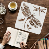 Globleland Large Plastic Reusable Drawing Painting Stencils Templates, for Painting on Scrapbook Fabric Tiles Floor Furniture Wood, Square, Dragonfly Pattern, 300x300mm