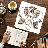 Globleland Large Plastic Reusable Drawing Painting Stencils Templates, for Painting on Scrapbook Fabric Tiles Floor Furniture Wood, Square, Elephant Pattern, 300x300mm