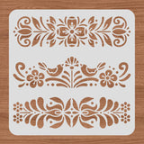 Globleland Large Plastic Reusable Drawing Painting Stencils Templates, for Painting on Scrapbook Fabric Tiles Floor Furniture Wood, Square, Floral Pattern, 300x300mm