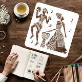 Globleland Large Plastic Reusable Drawing Painting Stencils Templates, for Painting on Scrapbook Fabric Tiles Floor Furniture Wood, Square, African Tribe Pattern, 300x300mm