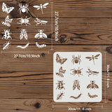 Globleland Large Plastic Reusable Drawing Painting Stencils Templates, for Painting on Scrapbook Fabric Tiles Floor Furniture Wood, Square, Dragonfly Pattern, 300x300mm