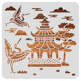 Globleland Large Plastic Reusable Drawing Painting Stencils Templates, for Painting on Scrapbook Fabric Tiles Floor Furniture Wood, Square, Crane Pattern, 300x300mm