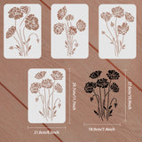 Globleland PET Hollow out Drawing Painting Stencils Sets for Kids Teen Boys Girls, for DIY Scrapbooking, School Projects, Flower Pattern, 29.7x21cm, 4 sheets/set
