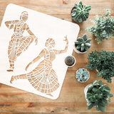 Globleland Plastic Reusable Drawing Painting Stencils Templates, for Painting on Scrapbook Fabric Tiles Floor Furniture Wood, Square, Dancer Pattern, 300x300mm
