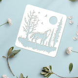 Globleland Plastic Reusable Drawing Painting Stencils Templates, for Painting on Scrapbook Fabric Tiles Floor Furniture Wood, Square, Wolf Pattern, 300x300mm