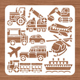 Globleland Plastic Reusable Drawing Painting Stencils Templates, for Painting on Scrapbook Fabric Tiles Floor Furniture Wood, Square, Vehicle Pattern, 300x300mm