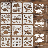 Globleland Plastic Drawing Painting Stencils Templates Sets, for Painting on Scrapbook Canvas Tiles Floor Furniture Painting School Projects, Dinosaur Pattern, 20x20cm, 12sheet/set