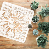 Globleland Plastic Reusable Drawing Painting Stencils Templates, for Painting on Scrapbook Fabric Tiles Floor Furniture Wood, Square, Sun Pattern, 300x300mm