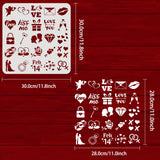 Globleland Plastic Reusable Drawing Painting Stencils Templates, for Painting on Scrapbook Fabric Tiles Floor Furniture Wood, Square, Valentine's day Themed Pattern, 300x300mm