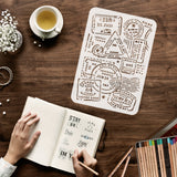 Globleland FINGERINSPIRE 6Pcs 6 Styles PET Hollow Out Drawing Painting Stencils Sets, for DIY Scrapbook, Photo Album, Word & Bouquet & Key & Lock & Eiffel Tower & Crown & Stamp, Mixed Patterns, 29.7~30x21~30cm, 1pc/style