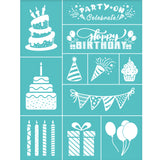 Globleland Self-Adhesive Silk Screen Printing Stencil, for Painting on Wood, DIY Decoration T-Shirt Fabric, Turquoise, Birthday Themed Pattern, 28x22cm