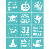 Globleland Self-Adhesive Silk Screen Printing Stencil, for Painting on Wood, DIY Decoration T-Shirt Fabric, Turquoise, Halloween Themed Pattern, 28x22cm