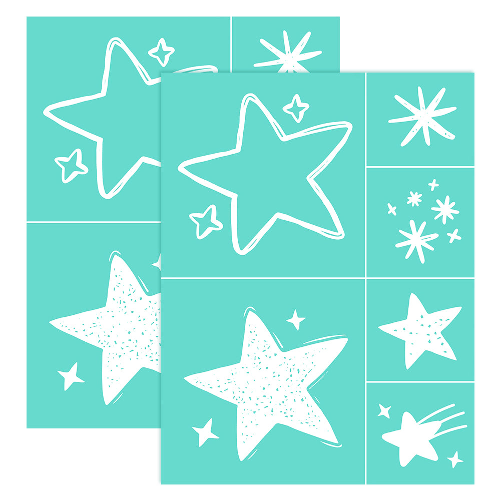 Globleland Self-Adhesive Silk Screen Printing Stencil, for Painting on Wood, DIY Decoration T-Shirt Fabric, Turquoise, Star Pattern, 28x22cm