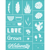 Globleland Self-Adhesive Silk Screen Printing Stencil, for Painting on Wood, DIY Decoration T-Shirt Fabric, Turquoise, Plants Pattern, 28x22cm