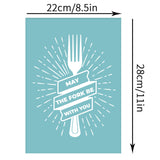 Globleland Self-Adhesive Silk Screen Printing Stencil, for Painting on Wood, DIY Decoration T-Shirt Fabric, MAY THE FORK BE WITH YOU, Sky Blue, 28x22cm