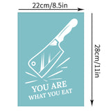 Globleland Self-Adhesive Silk Screen Printing Stencil, for Painting on Wood, DIY Decoration T-Shirt Fabric, Knife with Word YOU ARE WHAT YOU EAT, Sky Blue, 28x22cm