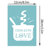 Globleland Self-Adhesive Silk Screen Printing Stencil, for Painting on Wood, DIY Decoration T-Shirt Fabric, Pot with Word COOK WITH LOVE, Sky Blue, 28x22cm