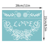 Globleland Self-Adhesive Silk Screen Printing Stencil, for Painting on Wood, DIY Decoration T-Shirt Fabric, Flower with Word Love, Sky Blue, 22x28cm