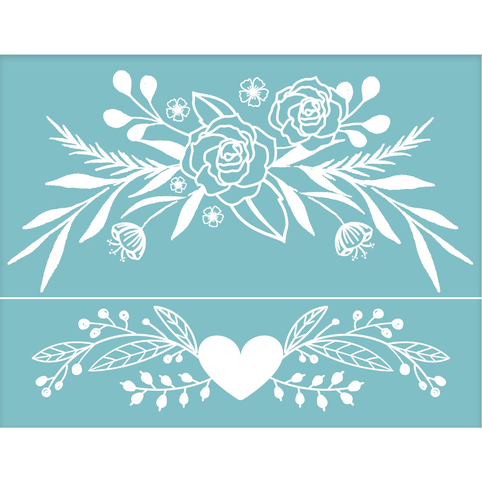 Globleland Self-Adhesive Silk Screen Printing Stencil, for Painting on Wood, DIY Decoration T-Shirt Fabric, Flower with Heart, Sky Blue, 22x28cm
