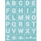 Globleland Self-Adhesive Silk Screen Printing Stencil, for Painting on Wood, DIY Decoration T-Shirt Fabric, 26 Alphabet and Flower, Sky Blue, 28x22cm