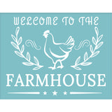 Globleland Self-Adhesive Silk Screen Printing Stencil, for Painting on Wood, DIY Decoration T-Shirt Fabric, Sky Blue, Chicken with WELCOME TO THE FARMHOUSE, Animal Pattern, 22x28cm