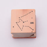 Globleland Wooden Stamps, with Rubber, Square with Twelve Constellations, Aquarius, 30x30x24mm, 5pcs/set