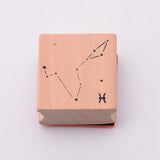 Globleland Wooden Stamps, with Rubber, Square with Twelve Constellations, Pisces, 30x30x24mm, 5pcs/set