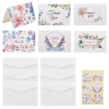 Globleland Paper Thank You Card, Paper Envelopes, with Stickers, for Birthday Party Invitation Card Making, Flower Pattern, 140x105x0.3mm