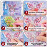 Globleland DIY Diamond Painting Stickers Kits, with Diamond Painting Bag, Rhinestones, Diamond Sticky Pen, Tray Plate and Glue Clay, Iron Curb Chain Bag Tape, Butterfly, Mauve, 22~150x22~210x2~35mm, 17pcs/set