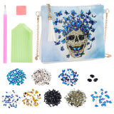 Globleland DIY Diamond Painting Stickers Kits, with Diamond Painting Bag, Rhinestones, Diamond Sticky Pen, Tray Plate and Glue Clay, Iron Curb Chain Bag Tape, Skull and Butterfly, Sky Blue