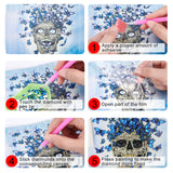 Globleland DIY Diamond Painting Stickers Kits, with Diamond Painting Bag, Rhinestones, Diamond Sticky Pen, Tray Plate and Glue Clay, Iron Curb Chain Bag Tape, Skull and Butterfly, Sky Blue