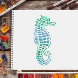 Globleland Large Plastic Reusable Drawing Painting Stencils Templates, for Painting on Scrapbook Fabric Tiles Floor Furniture Wood, Rectangle, Sea Horse Pattern, 297x210mm