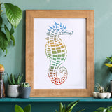 Globleland Large Plastic Reusable Drawing Painting Stencils Templates, for Painting on Scrapbook Fabric Tiles Floor Furniture Wood, Rectangle, Sea Horse Pattern, 297x210mm