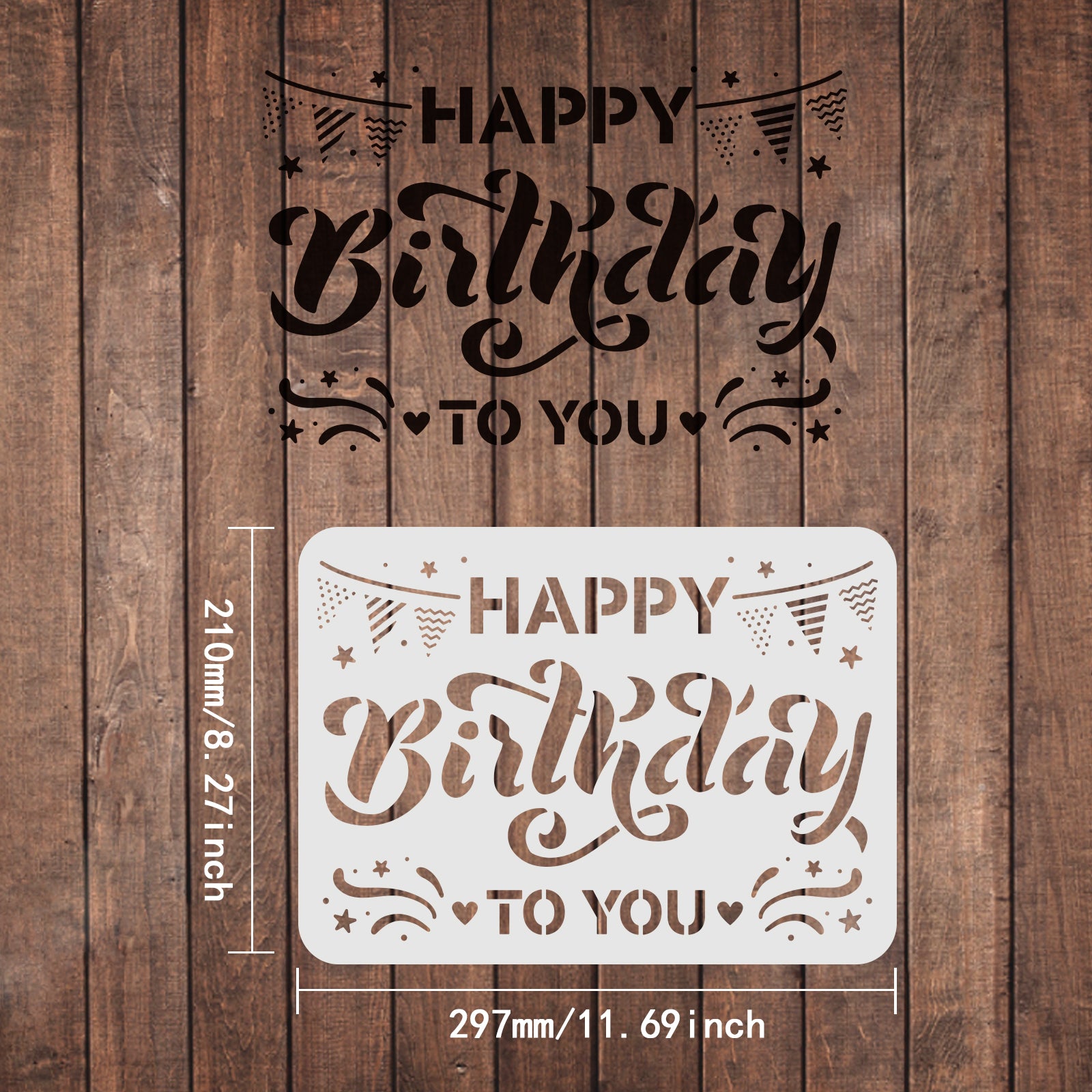 Globleland Plastic Drawing Painting Stencils Templates, Rectangle, Birthday Themed Pattern, 297x210mm