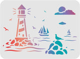 Globleland Plastic Drawing Painting Stencils Templates, Rectangle, Lighthouse Pattern, 297x210mm