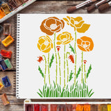 Globleland Plastic Drawing Painting Stencils Templates, Rectangle, Flower Pattern, 297x210mm