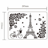 Globleland Large Plastic Reusable Drawing Painting Stencils Templates, for Painting on Scrapbook Fabric Tiles Floor Furniture Wood, Rectangle, Eiffel Tower Pattern, 297x210mm