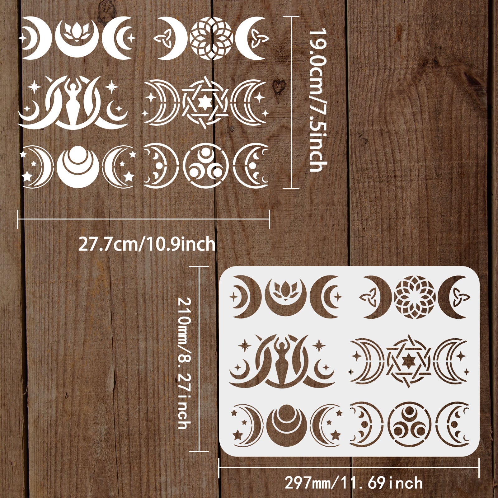 Globleland Plastic Reusable Drawing Painting Stencils Templates, for Painting on Fabric Tiles Floor Furniture Wood, Rectangle, Moon Pattern, 297x210mm