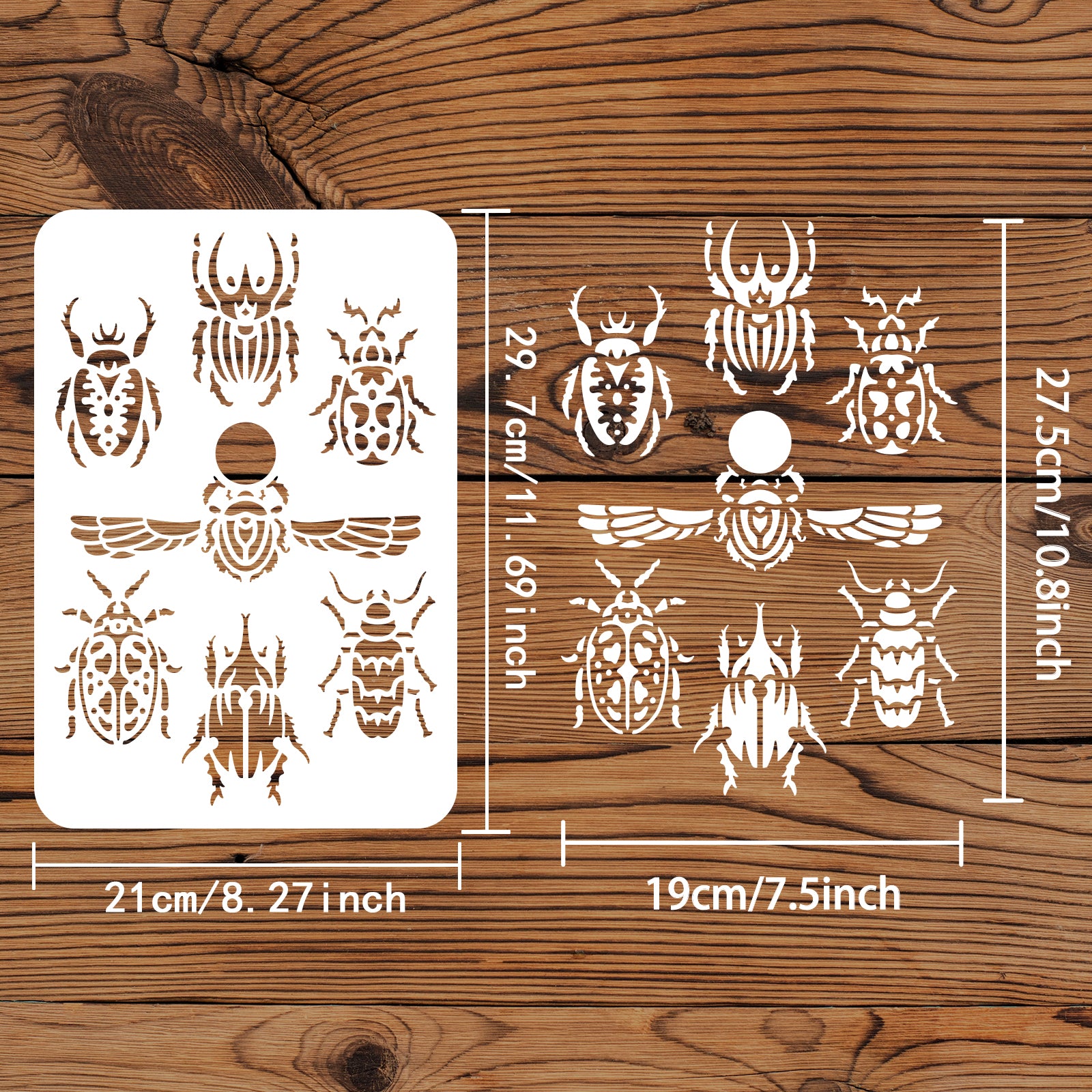 Globleland Plastic Reusable Drawing Painting Stencils Templates, for Painting on Fabric Tiles Floor Furniture Wood, Rectangle, Beetle Pattern, 297x210mm