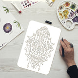 Globleland Plastic Reusable Drawing Painting Stencils Templates, for Painting on Fabric Tiles Floor Furniture Wood, Rectangle, Hamsa Hand Pattern, 297x210mm