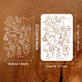 Globleland Large Plastic Reusable Drawing Painting Stencils Templates, for Painting on Scrapbook Fabric Tiles Floor Furniture Wood, Rectangle, Flower Pattern, 297x210mm