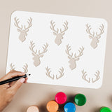 Globleland Large Plastic Reusable Drawing Painting Stencils Templates, for Painting on Scrapbook Fabric Tiles Floor Furniture Wood, Rectangle, Antler Pattern, 297x210mm