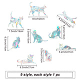 Globleland Rainbow Prism Paster, Window Sticker Decorations, Cat Shape, Colorful, 13~21cm, 9pcs/set