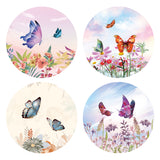 Globleland PVC Wall Sticker, for Window or Stairway Home Decoration, Flat Round, Butterfly Pattern, 18x18x0.03cm, 4pcs/set