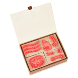 Globleland Wooden Rubber Stamps Sets, for DIY Craft Card Scrapbooking Supplies, Red, 25.5~60x20~45x30mm, 7pcs/box