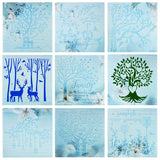 Globleland Eco-Friendly PET Plastic Hollow Painting Silhouette Stencil, DIY Drawing Template Graffiti Stencils, Square with Trees Pattern, White, 30x30x0.01cm, 9pcs/set