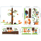 Globleland PVC Height Growth Chart Wall Sticker, for Kids Measuring Ruler Height, Fox & Owl, Colorful, 39x90cm, 4 sheets/set